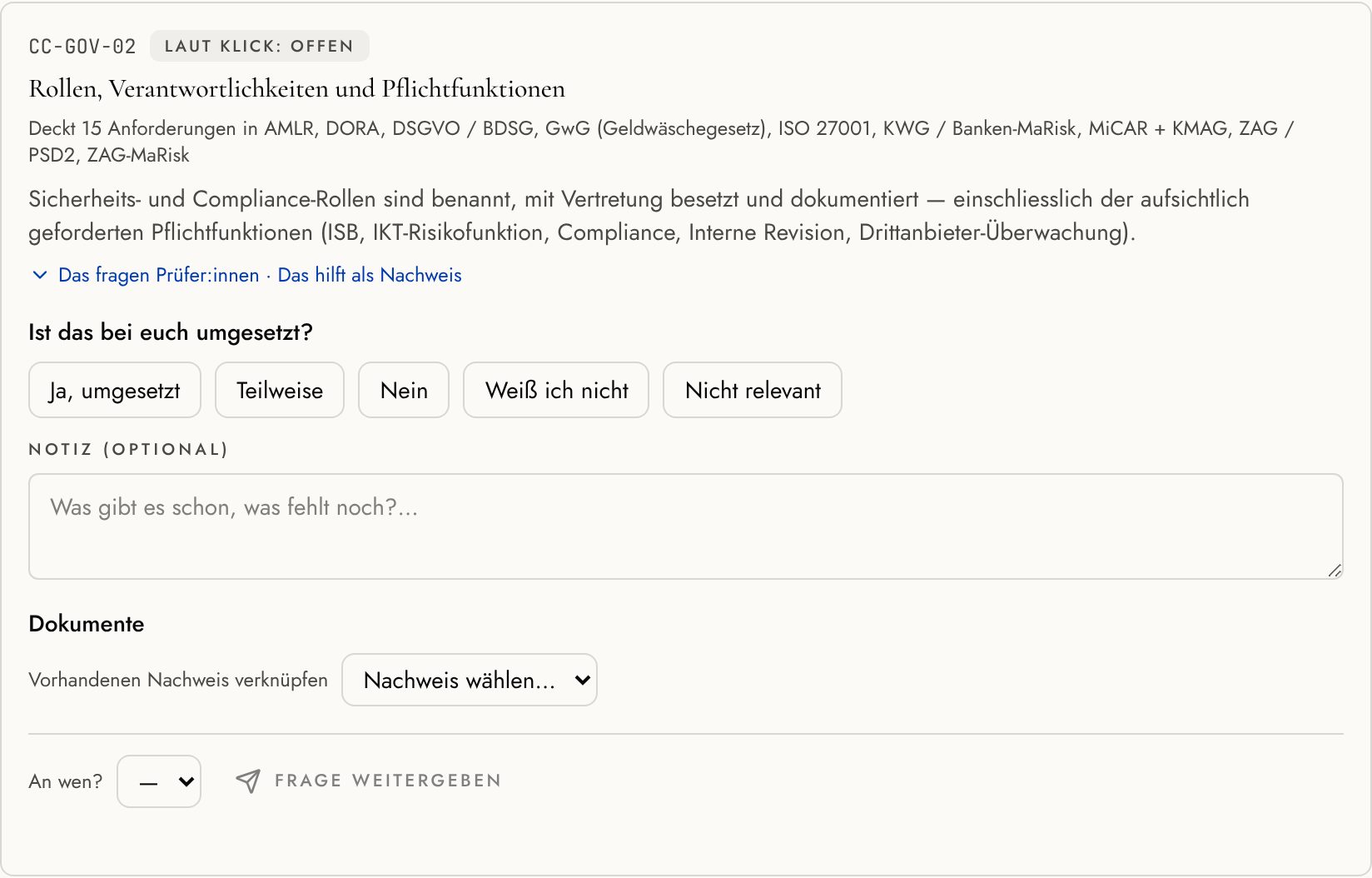 Gap-Analyse · eine Frage je Control